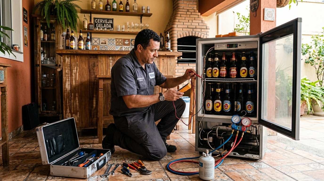 Recarga de gás no circuito de refrigeração de uma cervejeira em Sorocaba‑SP